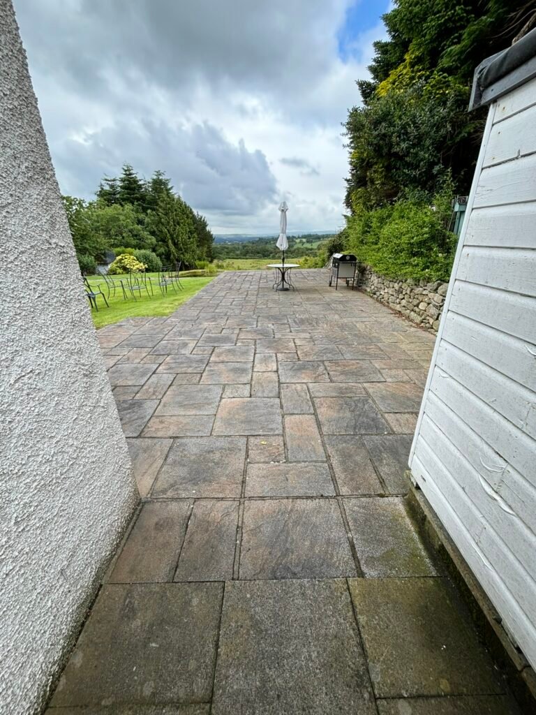 before photo of a dirty large patio in westhill